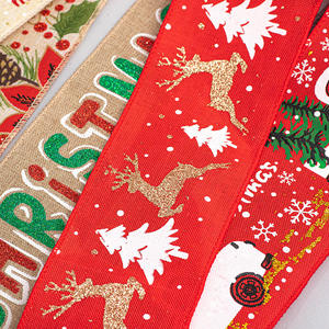 Guirlande de Noël en ruban de lin avec nœud décoratif, boîte de présentation avec lien doré gaufré et renne à carreaux - Product Image 2