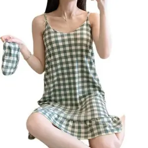 2023 Summer New Dress Two-pieces Milk Cotton Pajamas Southeast Asia Women's Sleepwear Night Skirt With Eye Patch