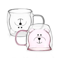 Tasse à café en verre à double paroi en forme d'ours rose mignon Tasse à lait à isolation thermique Tasses à dessin animé pour enfants