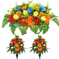 Rangkaian Bunga Pemakaman Sutra Warna-warni Buatan Tangan Tahan Air Dekorasi Penghormatan Makam di Pemakaman