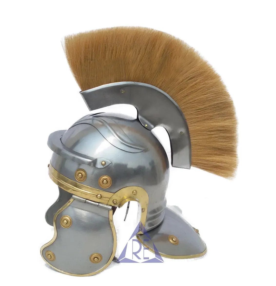 Middeleeuwse Romeinse Centurion Helmpantser Met Bruine Pluim Rollenspel Ridder Draagbare Helm Voor Thuis-En Kantoordecor