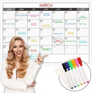 Erasable & Reusable Laminated White Board Calendar with 8 Round Stickers, Great Layout Wall Calendar Dry Erase for Home, Office