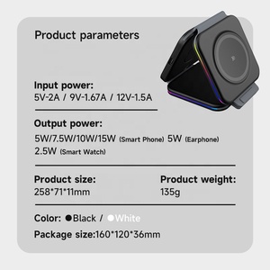 Cargador inalámbrico 3 en 1 plegable magnético de carga rápida de 15W para IPhone para Apple <span class=keywords><strong>Watch</strong></span> para <span class=keywords><strong>AirPods</strong></span> para Samsung <span class=keywords><strong>Galaxy</strong></span> Buds - Product Image 3