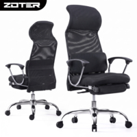 Chaise de bureau ergonomique moderne noire à dossier haut en maille avec fonction d'inclinaison à 170°, repose-pieds et structure en acier pour chambre à coucher