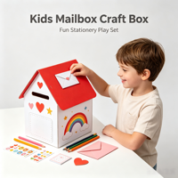 Kit de Bricolage Personnalisé pour Boîte aux Lettres en Carton à Colorier avec Autocollants Décoratifs et Maison en Papier Incluse