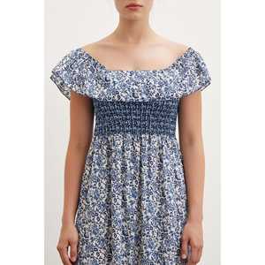 Vestido Maxi Mango con Hombros Descubiertos, Estampado Floral Azul, Corte en A, Tejido Informal para Uso Diario, Transpirable - Product Image 2