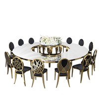 Ensemble de table ronde en cristal doré, chaises de banquet en acier inoxydable et verre, mobilier d'événement miroir pour hôtel et salle de mariage