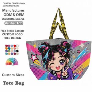 Sacs de courses réutilisables personnalisés imprimés en grand format, promotionnels, en polypropylène (PP) tissé laminé, grands sacs fourre-tout pour l'épicerie - Product Image 1