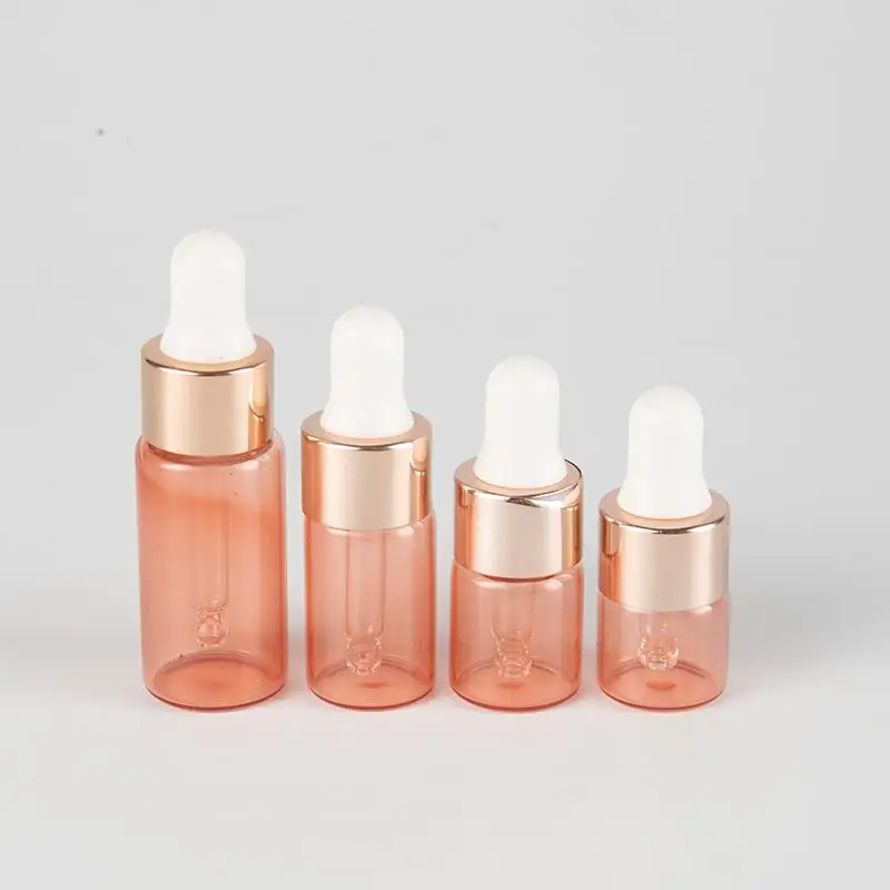 Luxury Empty Cosmetic Bottles Pink Essential Oil Bottles 1ml 2ml 3ml 4ml 5ml 10ml Glass Vials