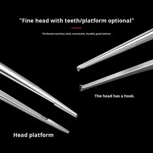 ステンレス鋼製ストレートおよびカーブヘッドマイクロピンセット眼科手術用マイクロ歯付き鉗子医療手術用 - Product Image 2