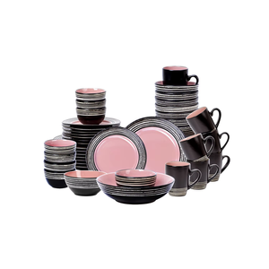 Customizable 48 Piece Pink Ceramic Dinnerware Set with Plant Pattern for Hotels and Restaurants Includes Rice Dishes Bowls - Product Image 1