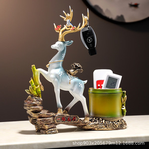Adorno de ciervo, artesanías creativas de resina china, venta al por mayor, estante bogu de entrada para sala de estar, decoración de escritorio de estudio, portalápices - Product Image 3