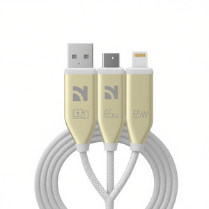 สายชาร์จ NCC 4-in-1 รุ่น XC-0303 65W 1.2 เมตร USB A + USB-C USB-C + สำหรับ Lightning สายถักอะลูมิเนียม ชาร์จเร็ว สีทอง - Product Image 2