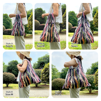 Sac fourre-tout pliable en polyester 190T, imprimé avec logo personnalisé, résistant aux déchirures, lavable en machine, réutilisable, sac de courses pliable en RPET
