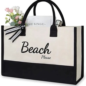 Sac de plage personnalisé en gros, nouveau design 2024, grand sac fourre-tout en toile imperméable et anti-sable pour femme, été - Product Image 4