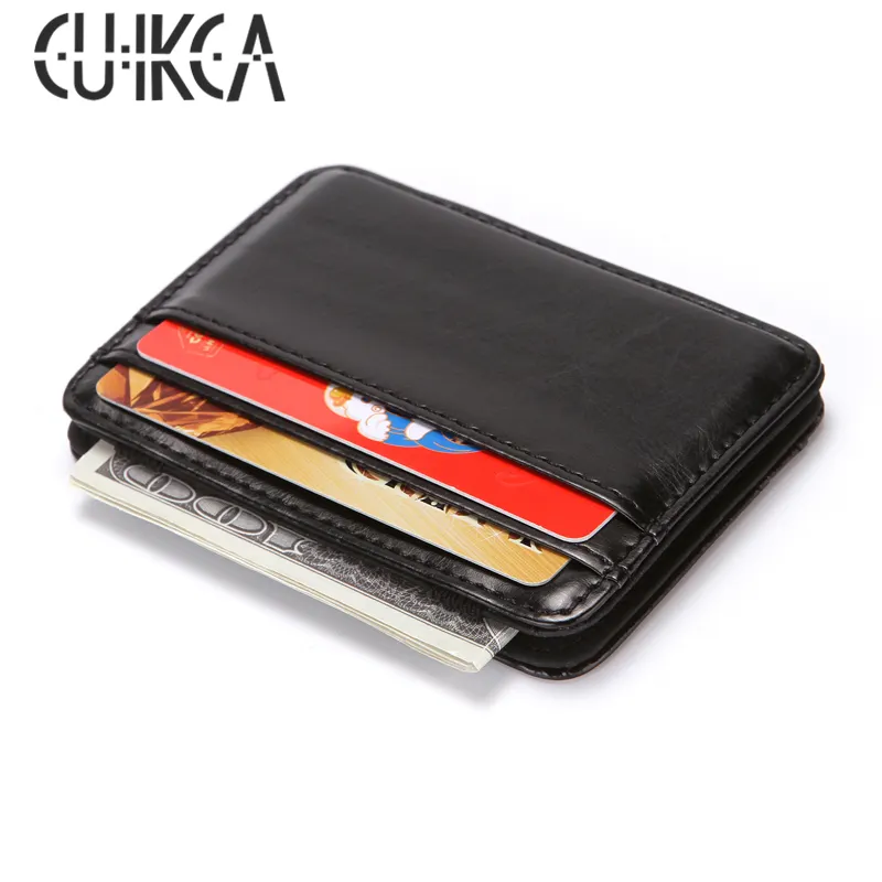 CUIKCA kore versiyonu Unisex sihirli cüzdan para klip çanta ince elastik cüzdan erkekler Retro deri cüzdan kredi kartı durumlarda