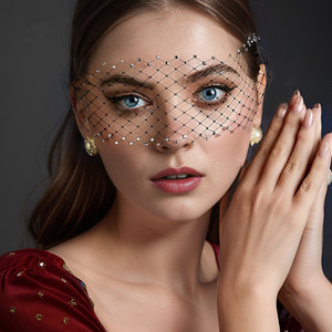 Chapeau ROMANTIQUE Vintage pour <span class=keywords><strong>Mariage</strong></span>, Coiffe de Mariée, Bandeau en Strass, <span class=keywords><strong>Voile</strong></span> Cage à Oiseaux - Product Image 1