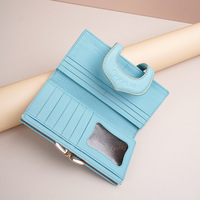 Portefeuille long antivol en cuir véritable de créateur pour femme, avec porte-monnaie et pince à billets en cuir de vachette souple à fermeture à boucle