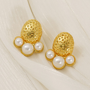 Fashion Stud Earrings Pearl 18K Gold Stainless Steel Geometric Design Party Wear - Product Image 1