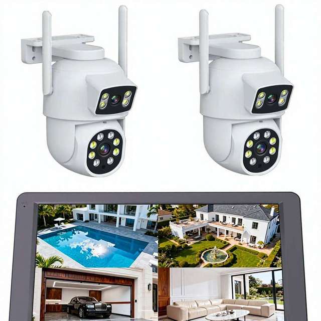 Dual Lens Dome Security Camera with 2-Way Audio Night Vision and Local Recording for Outdoor Home Protection