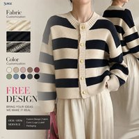 Großhandel Damen Winter Polyester Spandex Strick Rundhals Langarm Drop-Shoulder Relaxed Fit Goldknöpfe Knopfleiste Cardigan