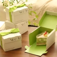 Boîte à gâteau pliante avec ruban, papier alimentaire, légère, emballage plat pour boulangerie, dessert, biodégradable, sucre, vente au détail