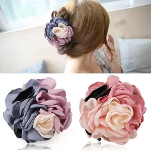 Custom Fabric Big Rose Flower Hair Claw Clips Women Elegant Plastic Hair Claw