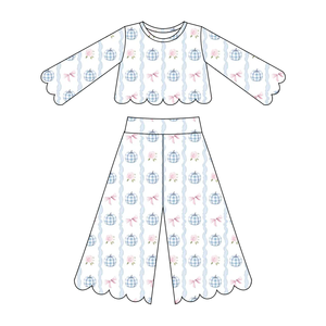 Pre-ordenar Conjunto de 2 Piezas para Niñas con Estampado de Halloween de Otoño, Lindo Conjunto de Pantalones de Pierna Ancha con Ribete Festoneado y Manga Larga, Ropa de Moda - Product Image 3