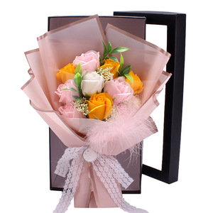 Boîte cadeau de fleurs de savon en forme de rose, bouquet de fleurs éternelles pour la Saint-Valentin, anniversaire, remise de diplôme, avec guirlande lumineuse - Product Image 3