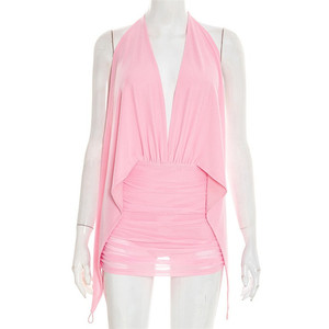 Abito da spiaggia <span class=keywords><strong>sexy</strong></span> in rete <span class=keywords><strong>trasparente</strong></span> senza schienale da donna, mini abito aderente con scollo a V profondo e allacciatura all'americana - Product Image 4