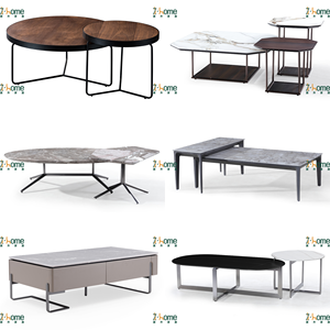 Black Marble <b>Coffee</b> <b>Table</b> Round Nesting Set <b>Curved</b> Base Travertine Side <b>Table</b> Modern Minimalist Living Room Hotel Lobby Villa - Product Image 4