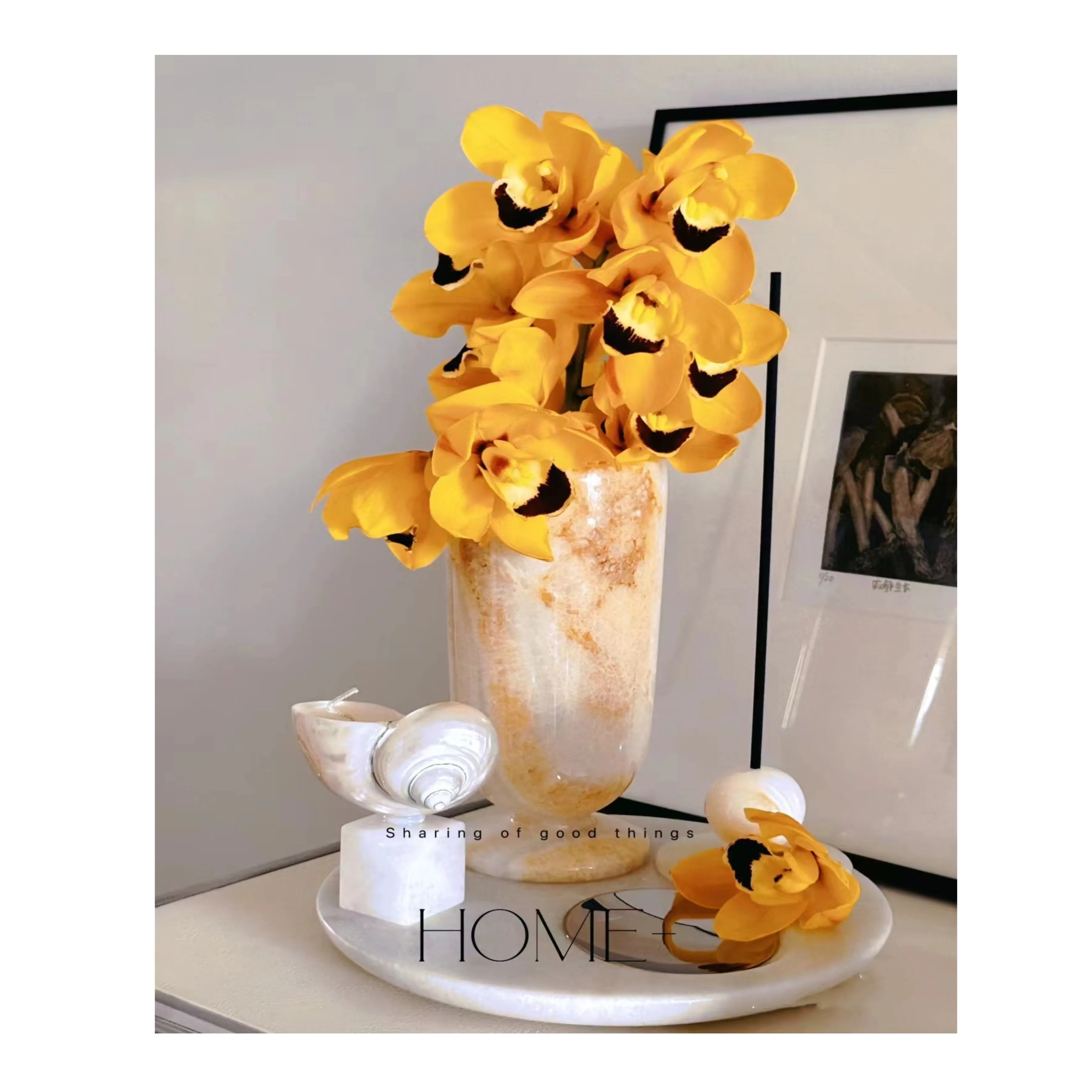 Vaso de ônix natural clássico amarelo para decoração de casa, vaso de pedra de mármore natural, vaso pequeno redondo oval para flores, decoração de sala de estar