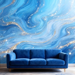 <span class=keywords><strong>Carta</strong></span> <span class=keywords><strong>da</strong></span> <span class=keywords><strong>Parati</strong></span> Moderna Impermeabile con Texture Marmo Azzurro e Dettagli Dorati, per Soggiorno, Bagno, Camera <span class=keywords><strong>da</strong></span> Letto, Corridoio - Product Image 2
