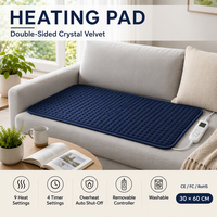 Coussin chauffant électrique en polaire cristalline double face bleu marine 30x60cm, 9 niveaux de chauffe, protection contre la surchauffe, lavable en machine