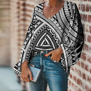 Plus Size Frau Kleidung Hawaiian Tribal Pattern Blumen Chiffon Blusen Vneck Kanaka Maoli Island Print Kleidung Plus Size T-Shirt - Product Image 2