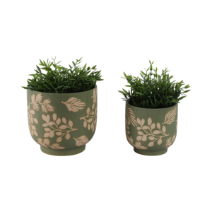 Set di due vasi in gres con motivo a foglie verdi per uso interno ed esterno - Product Image 2