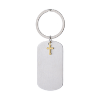 Porte-clés rectangulaire vierge en acier inoxydable Ywyougang avec breloque croix, personnalisable par gravure, pour hommes et femmes, vente en gros