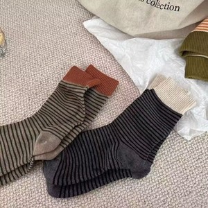 Women's Ribbed Striped Mid-Calf <b>Socks</b> Cotton Warm Color Blocking Thermo Autumn <b>Winter</b> Casual Style - Product Image 1