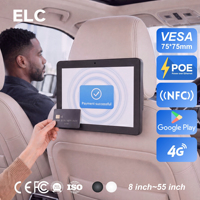 10.1 inç Taksi Koltuk Başlığı POE Tablet, SoftPOS NFC Kredi Kartı Ödemesi için Android 11 Reklam Oynatıcılı ve İsteğe Bağlı 4G LTE Yuvası ile