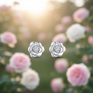 Orecchini romantici a forma di fiore per donna con zirconi rotondi incastonati a griffe, gioielli in lega, idea regalo - Product Image 2