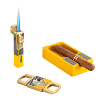 Briquet à cigare haut de gamme pour homme, en alliage, à flamme jet, coupe-vent, rechargeable, allumage à une touche, flamme réglable, design portable pour
