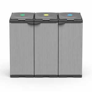 Mobile Waste <b>Bin</b> With 3 Compartments 102x38x87 Cm For Separate Waste Collection With <b>Lids</b> And Stoppers - Product Image 1