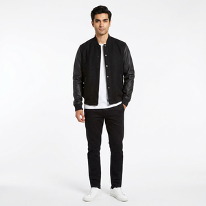 Wholesale Wool Varsity Letternan <b>Jackets</b> With Genuine <b>White</b> Cow Leather Sleeves <b>Men</b> Varsity <b>Jacket</b> - Product Image 1