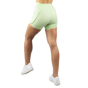 Shorts de yoga taille haute élastiques avec logo personnalisé, effet push-up, respirants et à séchage rapide en polyester/nylon – Vente en gros - Product Image 5