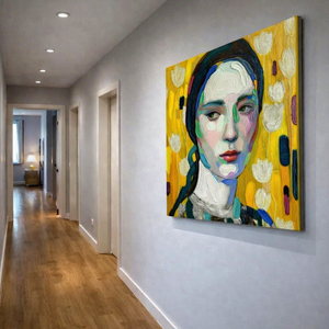 Minimalist Modern Girl Textured Wall Art Hand Painted Oil & Mixed Media on Canvas <b>Large</b> Decorative Arts Original Home Decor - Product Image 1