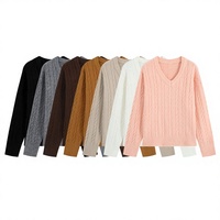 Pull court décontracté en maille torsadée unie à col en V pour femme, style niche, taille haute, amincissant et rajeunissant, idéal pour l'automne