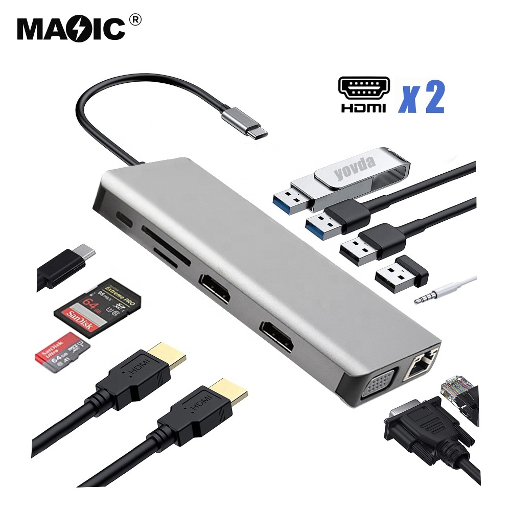 Док-станция для ноутбука 12 в 1, Usb Type-c, 4 к, Hdmi, Vga, USB 3,0, PD, Tf, Sd