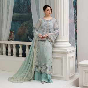 Élégante robe de mariée en mousseline de soie vert menthe avec broderie, coupe ample, longueur au sol, pour femmes, Inde, Pakistan - Product Image 1