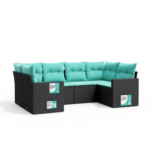 Ensemble de canapés de patio en polyrotin noir pour 6 personnes avec coussins, mobilier d'extérieur au design contemporain et moderne - Product Image 1