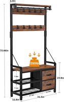 Porte-manteau, arbre de hall avec banc à chaussures pour entrée, porte-chaussures 3 en 1 pour meubles d'appoint autoportants à la maison
